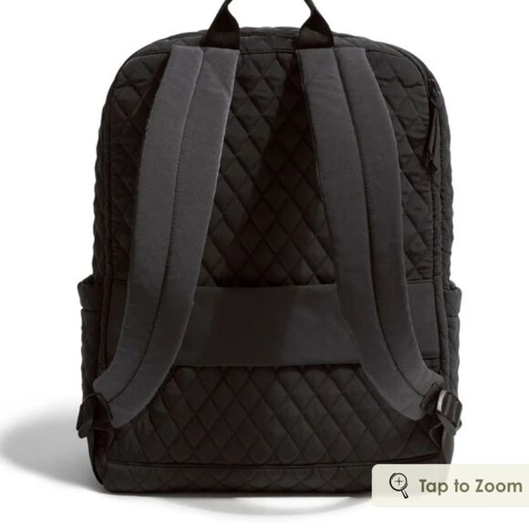 Vera Bradley Black Moonless Night Quilted Polyester Large Laptop Backpack 31 L - Picture 2 of 13